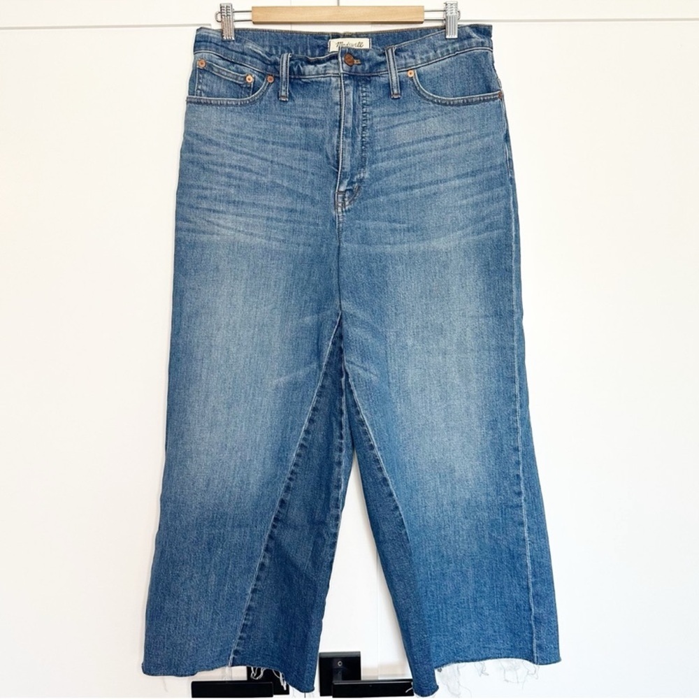 Madewell Two-Tone Blue Wide Leg Flare Cropped Gusset Jeans Size 31 - Picture 5 of 14